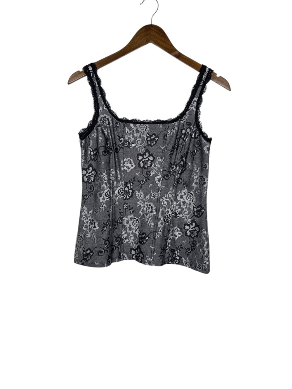 WHBM‎ Faux Corset Top Brocade Bustier Lace Trim Goth Fairygrunge Camisole Size M